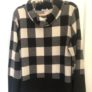 Black and white plaid cowl neck top